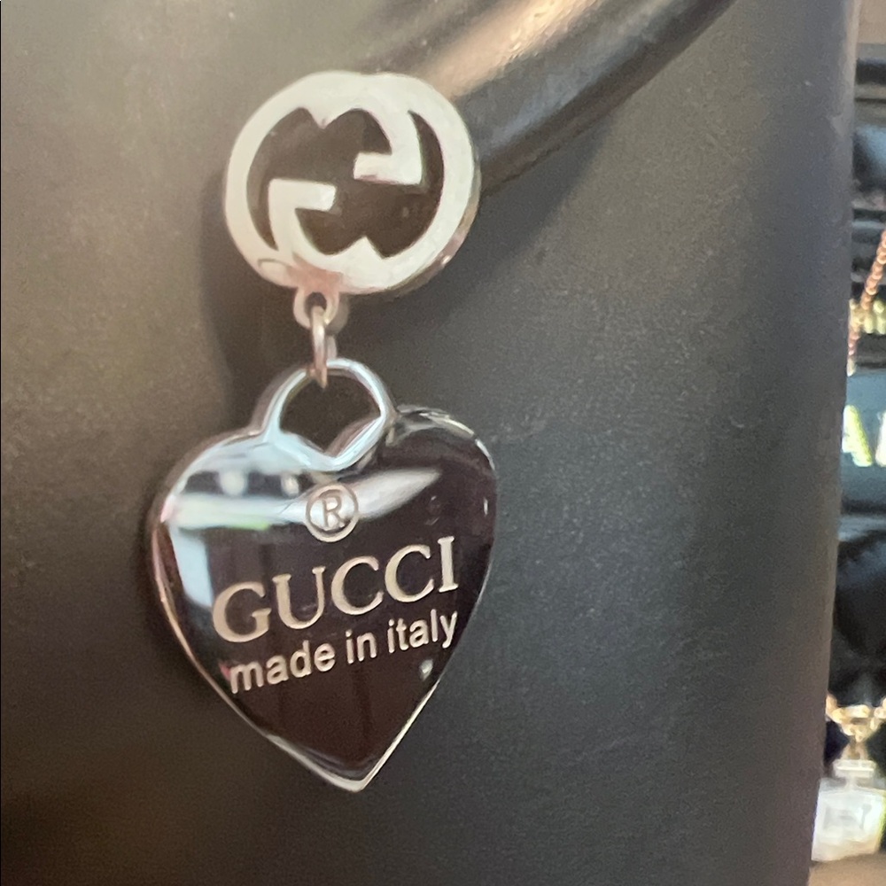 Gucci Silver Heart Logo Drop Earrings - Picture 3 of 4